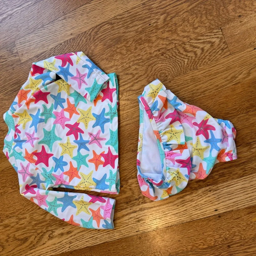 Carter's, Little Me, lot of 4 swimsuits 6-9 months blue, teal, pink Rash guards